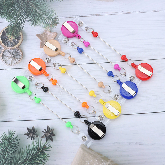 High Quality DIY Color Beadable Retractable with Clips Holder Bead ID Name Badge Reel for Nurse Doctor Student Teacher Office