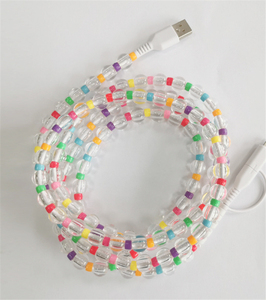 Cargadores de teléfono con cuentas 2 en 1 creativos DIY, Cable multicolor transparente Pastel perla con cuentas, Cable USB de datos, blindaje trenzado de 12 meses - Product Image 4