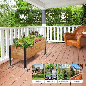 Jardinière carrée surélevée <span class=keywords><strong>en</strong></span> <span class=keywords><strong>bois</strong></span> personnalisée pour extérieur avec roulettes, légère, <span class=keywords><strong>en</strong></span> <span class=keywords><strong>bois</strong></span> naturel, pour jardin <span class=keywords><strong>surélevé</strong></span> - Product Image 3