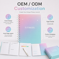 Carnet de fitness personnalisé à spirale, couverture dégradée rose, bleu, menthe, suivi d'entraînement, repas, hydratation, humeur, OEM ODM en gros