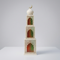 Lanterne à bougies marocaine à 3 niveaux en verre coloré et métal doré avec croissant de lune, pour la décoration de la maison et les mariages, collection Ramadan 2027