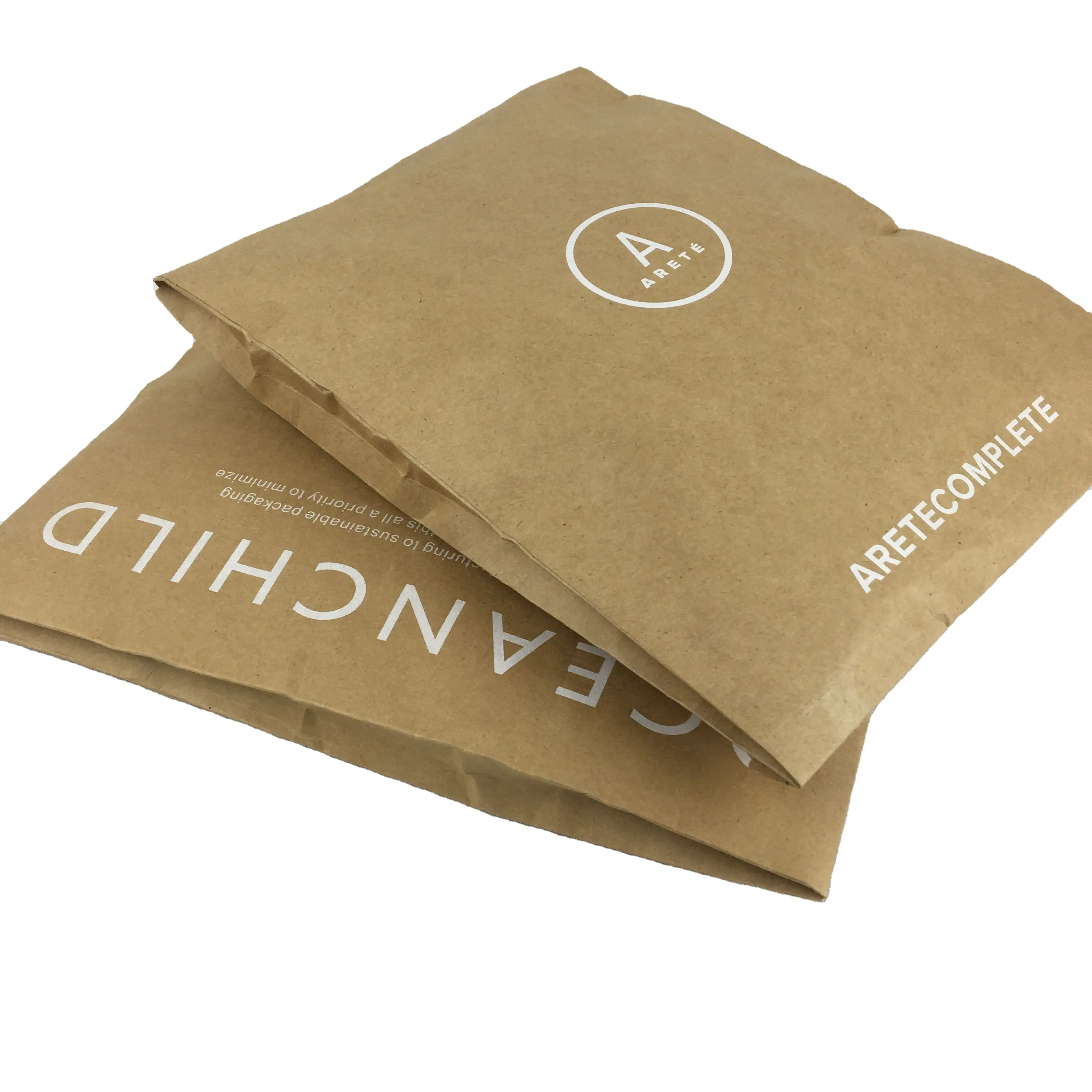 Ecycled-Bolsa de envío de Papel kraft con impresión de tinta blanca, bolsa de mensajería expandible para zapatos y ropa de correo