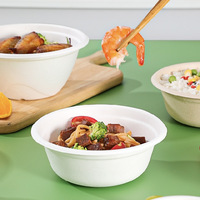 Bol alimentaire jetable biodégradable 1000 ml en bagasse de canne à sucre, récipient à emporter pour restaurant, bol à riz et à soupe