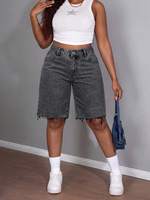 Pantalons décontractés taille haute polyvalents pour femmes, pantalons délavés pour femmes, jeans amples grandes tailles pour femmes