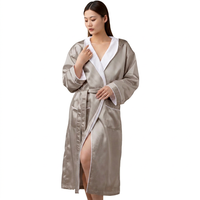 Peignoir unisexe avec capuche, double face, gris, chaud et léger, pour les vacances et la salle de bain, longueur mi-mollet, pour couple
