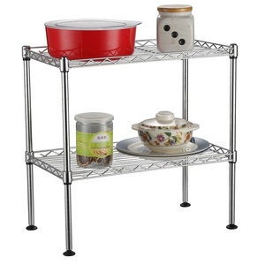 Étagère de rangement double à 2 niveaux en métal chromé approuvée par la NSF pour condiments et aliments de cuisine, support multifonctionnel en fil métallique sur table - Product Image 1