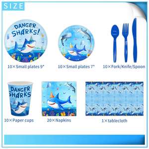 Artículos para Fiestas y Festivales con Temática de Tiburón Peligroso para Niños, Juego Desechable Azul Océano, Vajilla de Papel para Picnic al Aire Libre - Product Image 2