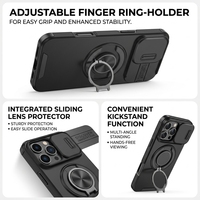 Étui de téléphone avec support magnétique, antichoc, avec cache-caméra coulissant, en TPU et PC, pour iPhone 11 12 13 14 15 16 17 Series