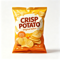Sachet d'emballage souple en plastique BOPP/AL/PE de qualité alimentaire, imprimé sur mesure, scellé au dos, pour chips de pommes de terre croustillantes salées originales