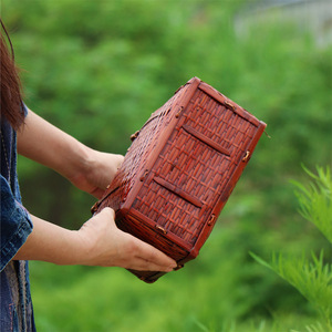 Bamboo Woven Handbag Square Retro Red Eco Friendly Women's Tea Ceremony Accessory - Product Image 3
