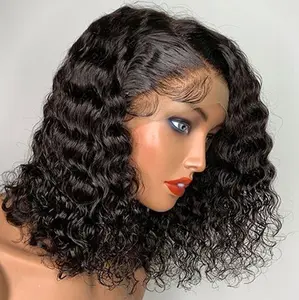 Wholesale Pixie Brown Highlight For Women Human Hair Straight Piano Full Unprocessed Raw Natural Lace Front Curly Bob Wig
