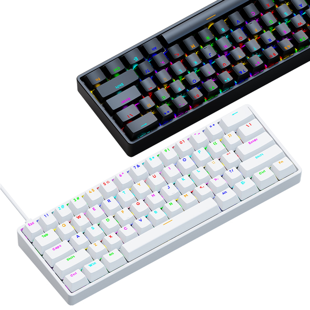 Professional Gamer 60% RGB Backlit Mini Wired USB Keyboard 61 Keys White RGB Lighted Computer Mechanical New Design