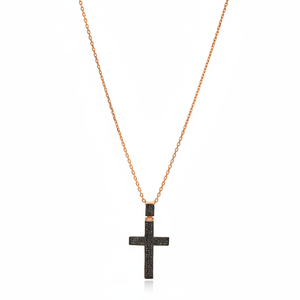 Cross Pave Black Zircon Stone Charm Necklace Pendant Turkish Wholesale Handcrafted 925 Sterling <b>Silver</b> Jewelry - Product Image 2