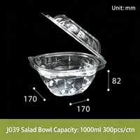 Boîte d'emballage en gros pour salade de fruits 375ml 500ml 750ml 1000ml, bol à salade articulé en plastique PET avec couvercle pour desserts à emporter