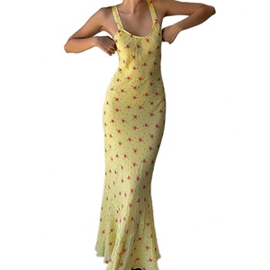 Robe longue florale en coton pour femmes, style halter, douce, confortable, sexy, décontractée, tendance, pour les vacances, fabrication OEM personnalisée - Product Image 2