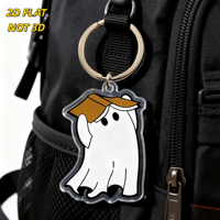 Porte-clés en acrylique fantôme avec chapeau, mignon, découpé, breloque d'Halloween pour les fans d'horreur, étudiants, joueurs, pendentif transparent et durable