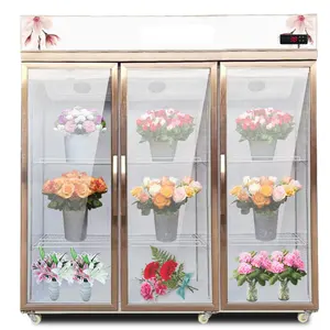 ตู้เย็นแสดงผลดอกไม้เชิงพาณิชย์ประตูกระจกโปร่งใสดอกไม้สดแสดงตู้เย็นเย็น