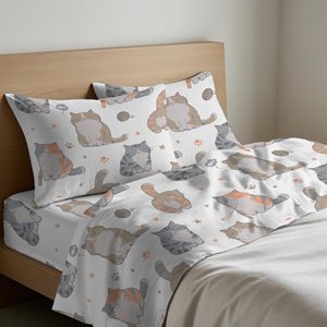 Ensemble de draps de lit italiens Gatti 100% coton, motif chat, taille complète - Product Image 1