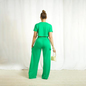 Ensemble pantalon deux pièces d'été JY pour femmes, haut à manches courtes décontracté, pantalon <span class=keywords><strong>cargo</strong></span> ample, tenue deux pièces pour femmes - Product Image 5