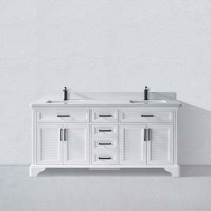 White Painted Solid Wood Bathroom Furniture Waterproof Single Basin Sink Bath <b>Vanity</b> Cabinet - Product Image 4