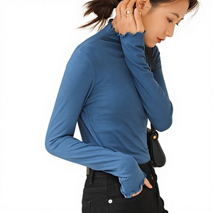 <span class=keywords><strong>Maglietta</strong></span> a Collo Alto Casual Versatile da Donna Autunno Inverno 2026, T-shirt <span class=keywords><strong>Bianca</strong></span> a Maniche Lunghe Snellente <span class=keywords><strong>con</strong></span> Bordi Arricciati - Product Image 3