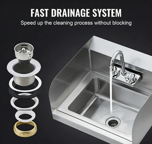 Lavabo commercial pour le lavage des mains, pour restaurant, cuisine et maison, en acier inoxydable, à fixation murale et encastrable - Product Image 3
