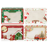 Boîtes en papier de Noël de grande taille, écologiques, avec fenêtre transparente et motif gaufré, pour décorations du Nouvel An et bonbons, motif Père Noël de dessin animé