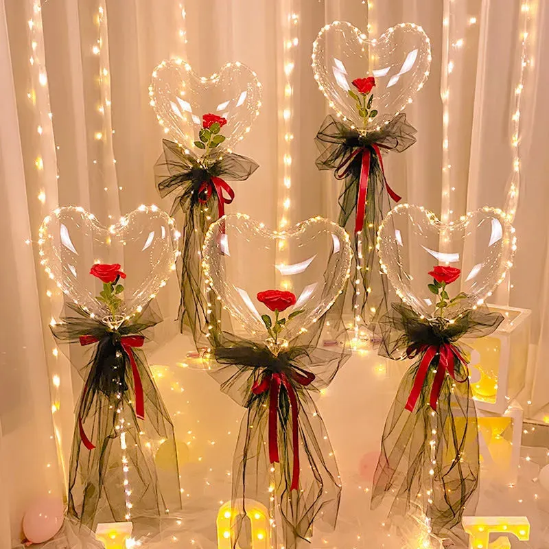 Amore luminoso Bobo Ball a forma di cuore Bouquet di Rose Tanabata fai-da-te bara matrimonio fidanzamento palloncino decorazione Layout scena Lu