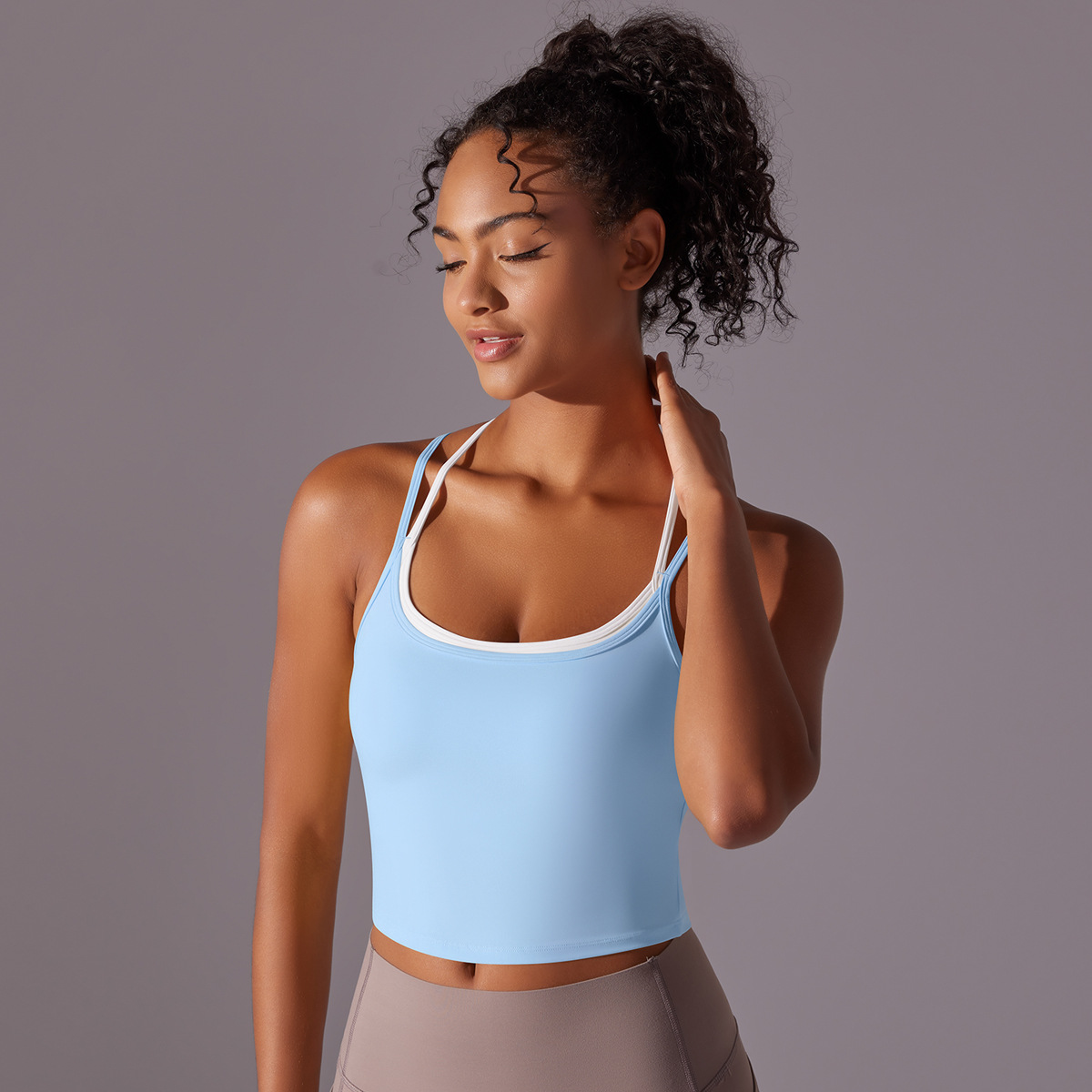 Two-Sided Nylon Brushed Sport Top Women Solid Backless Double Layer Running Yoga Outfit Stretchy Slim Fit