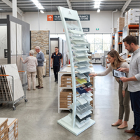 Présentoir à carreaux en céramique personnalisé - Support de sol pliable en métal courbé moderne pour échantillons de pierre et de marbre