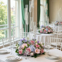 Karangan Bunga Sutra Mawar Hydrangea Pink Biru Romantis untuk Dekorasi Meja Pesta Pernikahan
