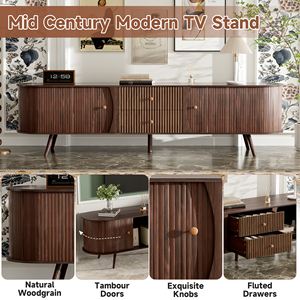 Mobile TV Moderno Stile Mid-Century da 70 Pollici con Ante a Tamburo e Cassetti Scanalati per TV da 80 Pollici - Product Image 5
