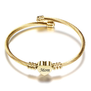 Bracelet en acier inoxydable tressé avec inscription « Mom » gravée sur un cœur, cadeau unisexe, bijoux - Product Image 3