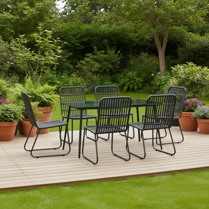 Set da Pranzo in Polyrattan Nero per 6 Persone, Struttura in Acciaio Verniciato a Polvere, Arredamento da Giardino per Esterni, Stile Contemporaneo - Product Image 3