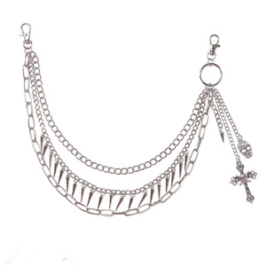 Multi Layered Studded Trouser <b>Chain</b> With <b>Cross</b> And Skull Pendant Zinc Alloy Waist <b>Chain</b> For Casual Wear - Product Image 5