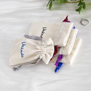 9*12cm New Luxury Beige High End Thick Velvet Pouch With Grosgrain <b>Ribbon</b> Jewelry Drawstring Gift Pouches Bag Bracelete Holder - Product Image 5