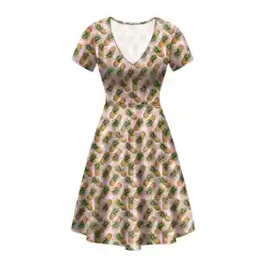 Vestido longo de algodão, tamanho grande, feminino, longo, vestido de algodão, frutas tropicais, abacaxi, tudo por cima, estampado, sensual, decote em v