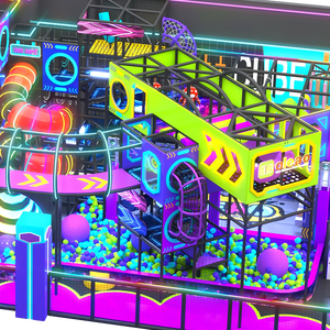 Aire de jeux intérieure Cyber Neon Aoleao, équipement de jeux pour enfants, lumières LED, toboggans, piscines à balles, trampoline - Product Image 1