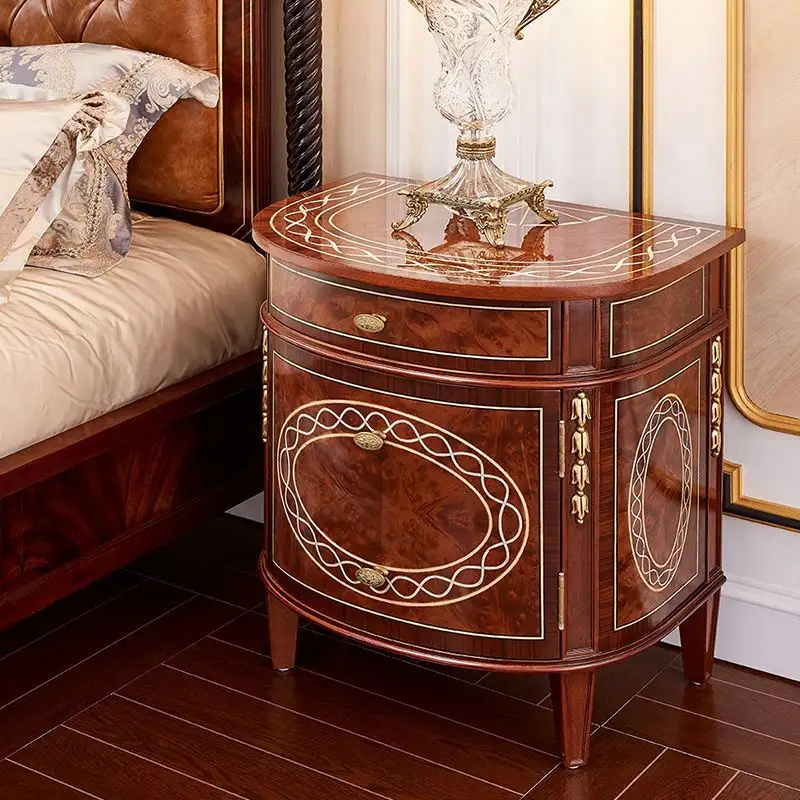 Table de chevet classique en bois massif meubles lit accessoires table de chevet avec placage sculpté et naturel