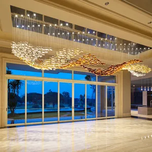 Art Glass Chandelier Hotel Villa Custom Modern Glass Crystal Luxury Gold Led Ceiling Chandelier