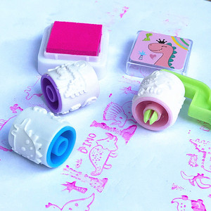 Ensemble de tampons encreurs à rouleaux en plastique pour enfants, motif dessin animé, avec poignée, petit cadeau pour l'école primaire et la maternelle, jouets de tamponnage en gros - Product Image 2