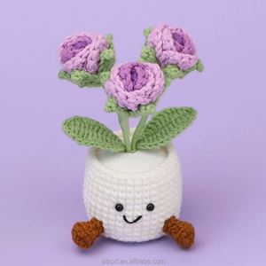 Fleurs artificielles faites à la main en fil tricoté au crochet, rose, tulipe, plante en pot - Product Image 3