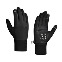 Guantes de Ciclismo de Invierno Unisex, Resistentes al Viento, Impermeables, Forrados con Forro Polar Cálido, Pantalla Táctil, Antideslizantes, de Cuero, Dedos Completos, Estilo Pull-On