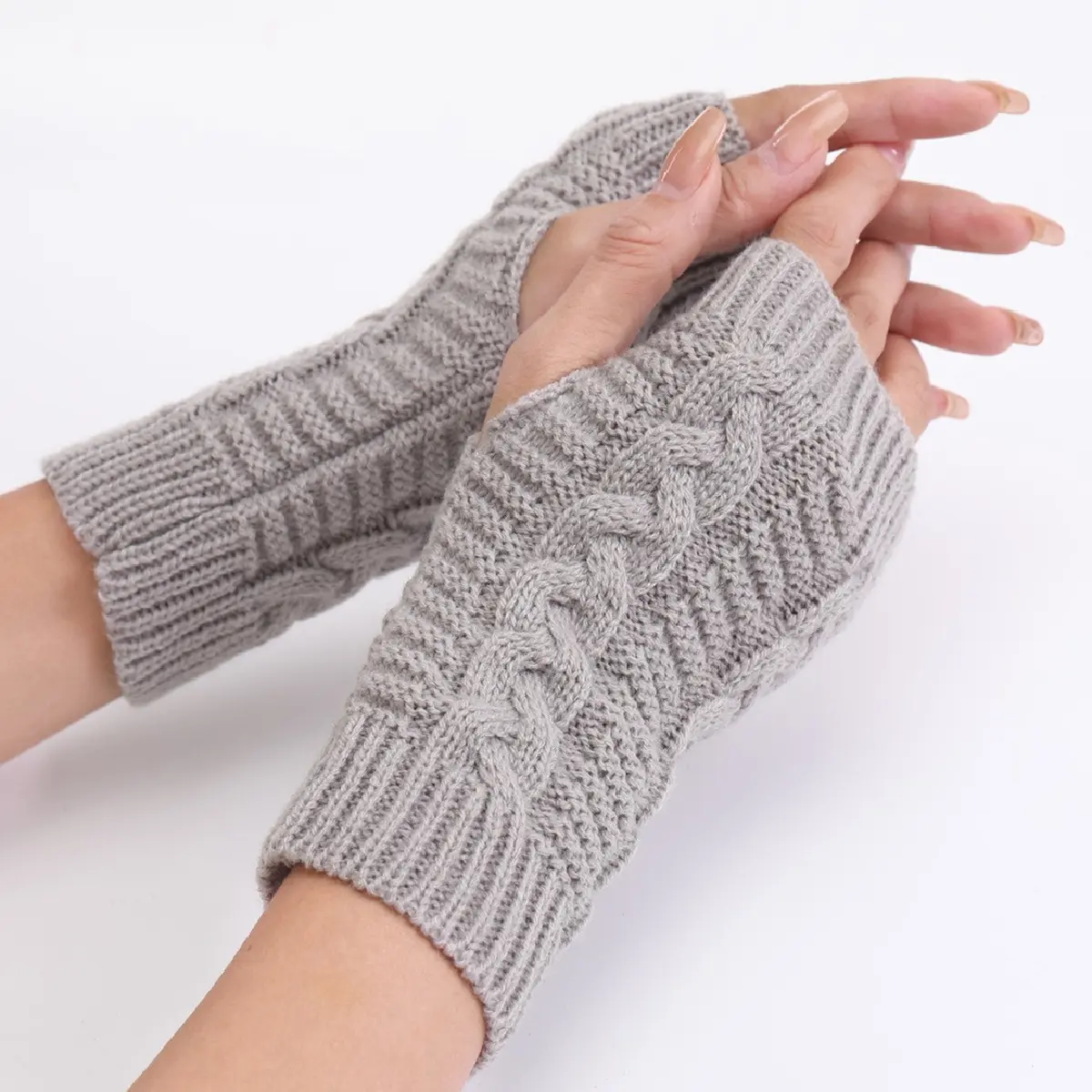 ถุงมือถักที่อุ่นแขนขอบสำหรับผู้หญิง,ถุงมือฤดูหนาวให้ความอบอุ่นสำหรับเด็กผู้หญิงแบบไม่มีนิ้ว