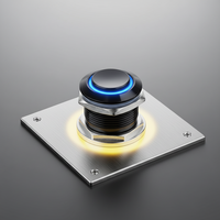 Bouton poussoir électronique en aluminium noir de 19 mm, étanche IP65, 5 broches, 3A, 1NO1NC, bleu, anneau LED 24V, commande d'alimentation éclairée