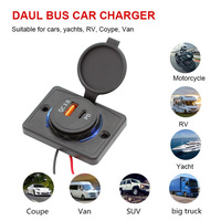 Soket pengisi daya mobil DC 12V 24V, soket Bus Port USB PD QC 3.0 Tipe ganda 48W pemasangan permukaan Panel