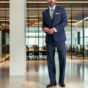 Business Suit for Men Single Breasted Regular Fit <b>Blazer</b> Trousers <b>Set</b> Anti-Static Breathable Material Formal Occasions Blue - Product Image 2