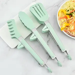 뜨거운 판매 주방 가제트 세트 3pcs 실리콘 친화적 인 녹색 주방 액세서리 Bakeware 음식 집게 요리