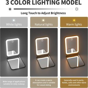 Rechargeable LED Makeup <b>Mirror</b> <b>Foldable</b> Travel <b>Mirror</b> with 3 Color Light 1X 2X Magnification - Product Image 6