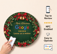 Autocollant de table NFC de Noël pour avis Google, rond, pour entreprises et commerces, étanche, durable, avec logo et texte personnalisables